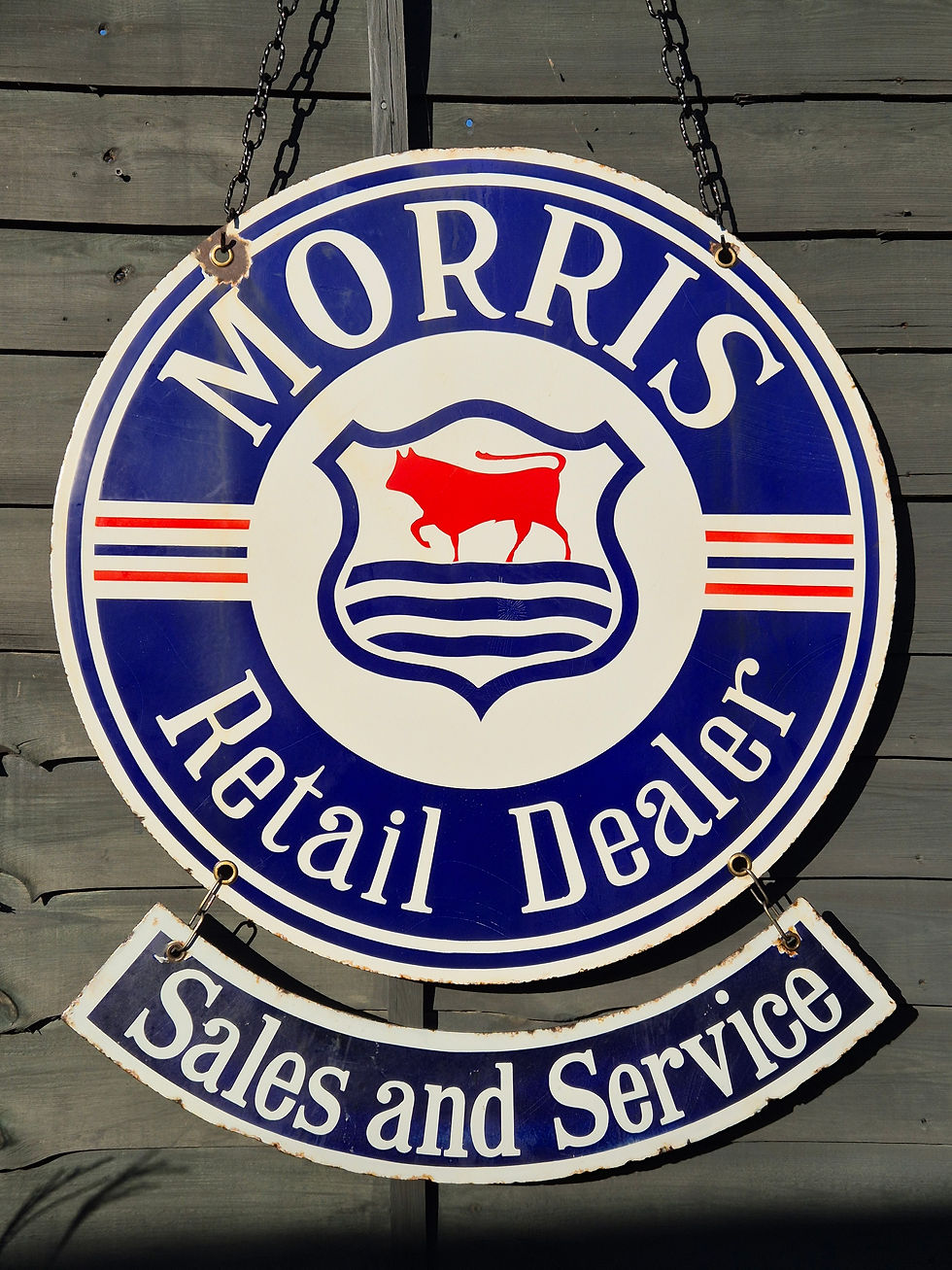 Thumbnail: Genuine 1920s Double Sided 2 parts MORRIS Enamel Sign Automobilia 28.5" DIA