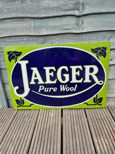 Early Double Sided JAEGER PURE WOOL Enamel Sign Porcelain Sign 24