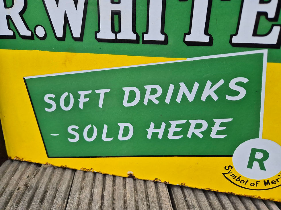 Thumbnail: 1940s Genuine Flange Double sided R.WHITE's Enamel Sign 18" x 12"