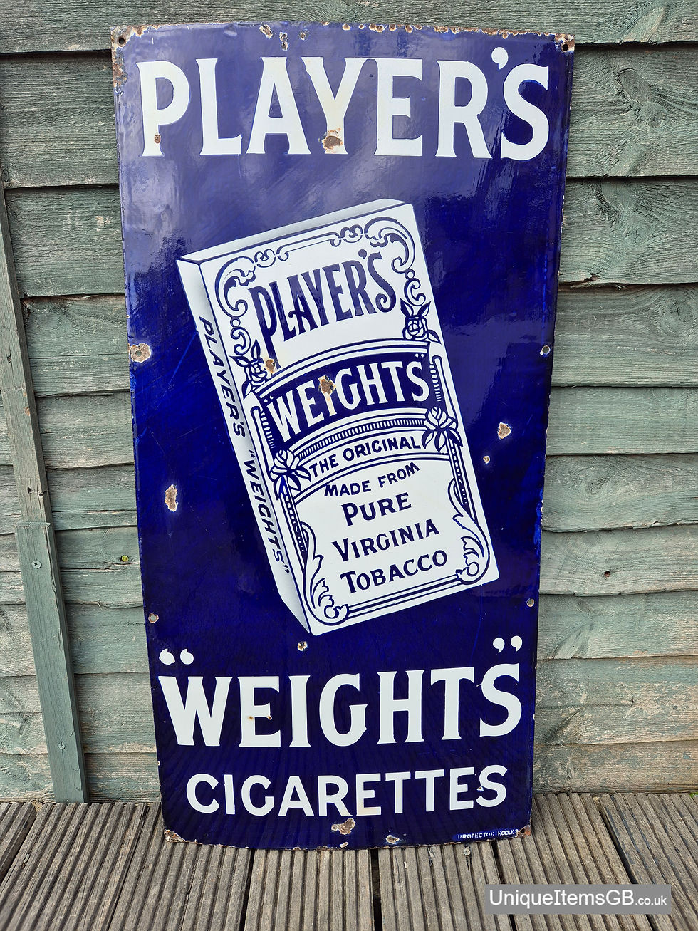 1920s Genuine Players Weights Enamel Sign 36" x 18"
