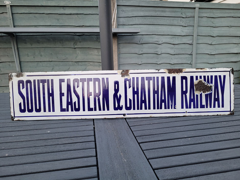 Thumbnail: Original Early South Eastern & Chatham Railway Enamel Sign 68cm x 14.5cm