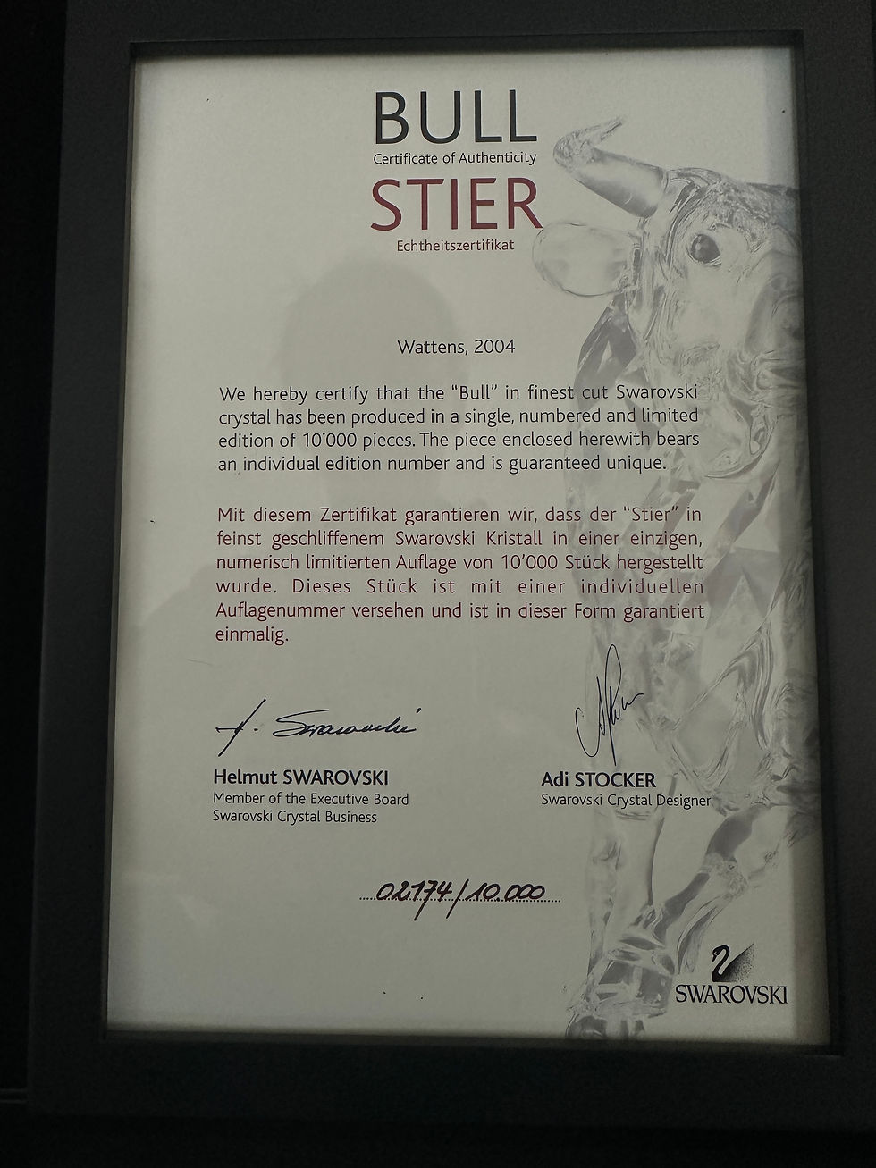 Thumbnail: SWAROVSKI 2004 CLEAR STIER BULL 628483 SIGNED NUMBERED LIMITED EDITION