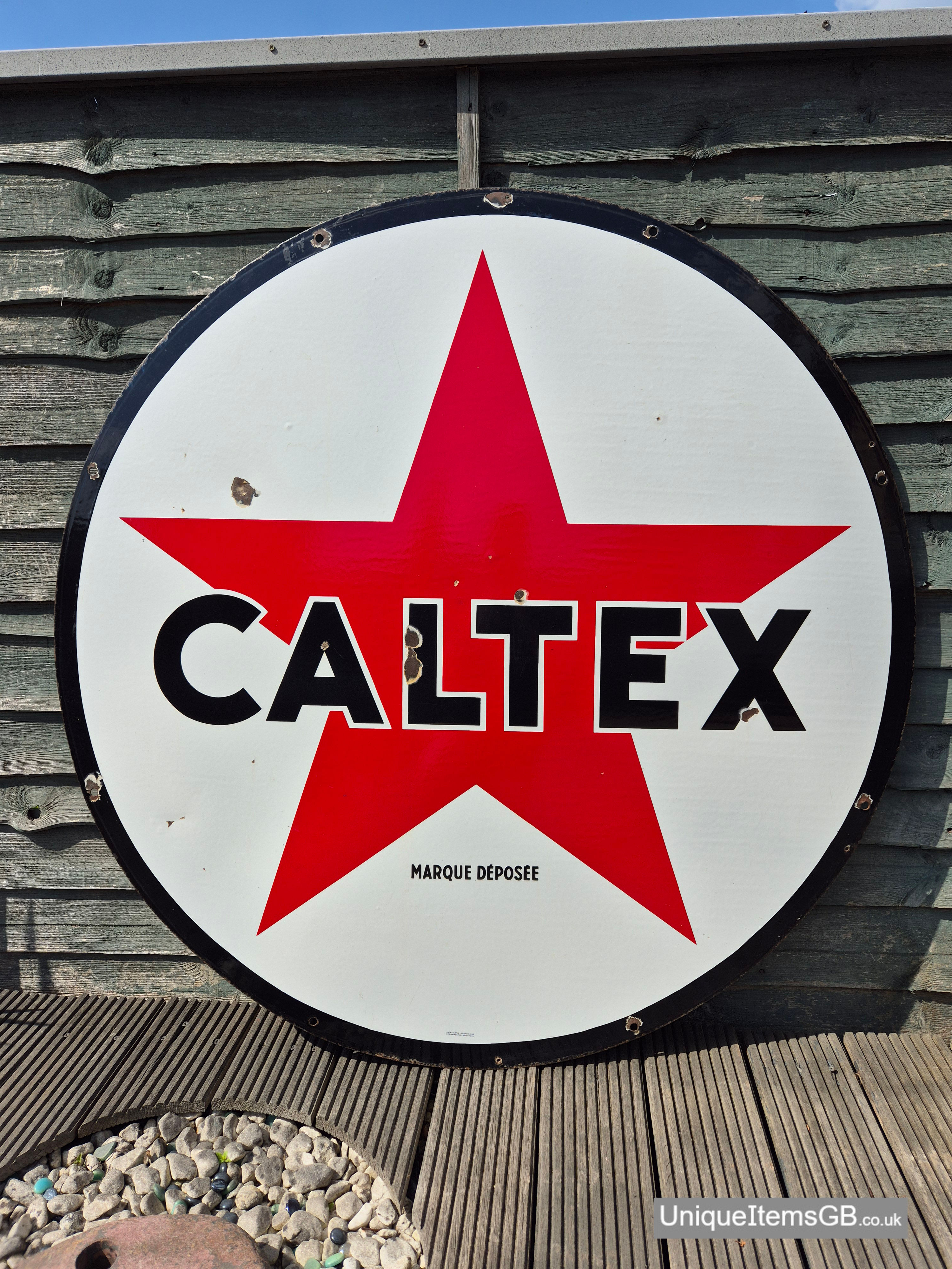 Genuine 1940s Double Sided CALTEX Enamel Sign 48" DIA