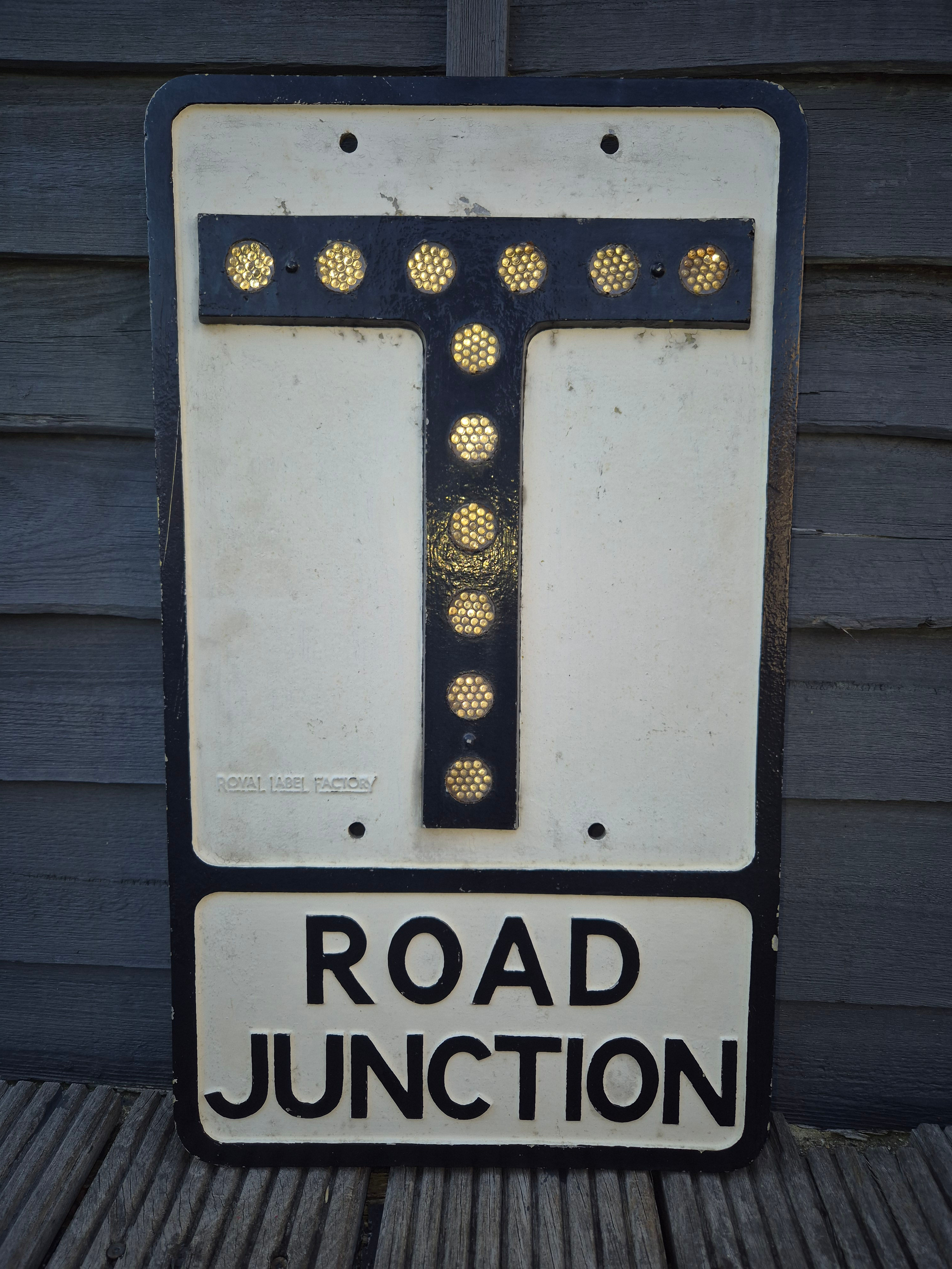 Pre-Warboys Road Junction Road Sign with Glass Reflectors by Royal Label Factory