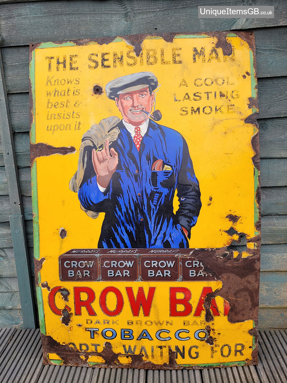 Early CROW BAR TOBACCO Enamel Sign Advertising 36" x 24"