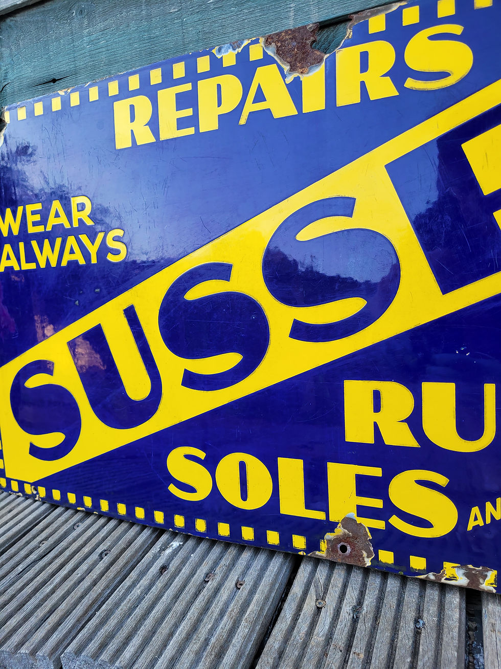 Thumbnail: Genuine Early Repairs & Sussex Rubber Enamel Sign Advertising Sign 36"x 18"