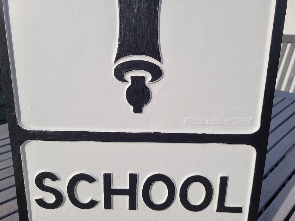 Thumbnail: Early SCHOOL Road sign with Glass Reflectors by ROYAL LABEL FACTORY 21" x 12"