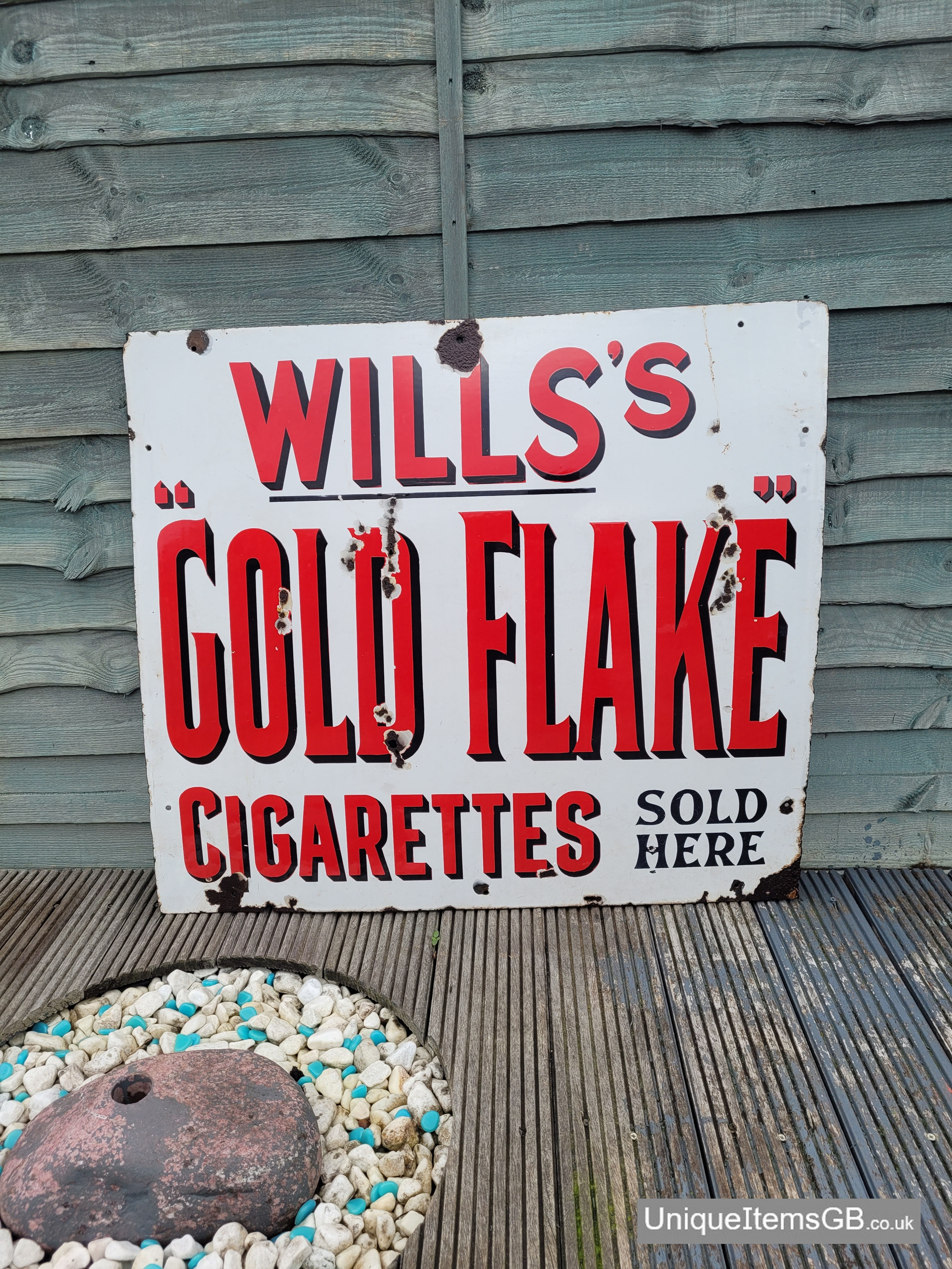 Original Wills Gold Flakes Cigarettes Enamel Sign Advertising LARGE 36" x 32"