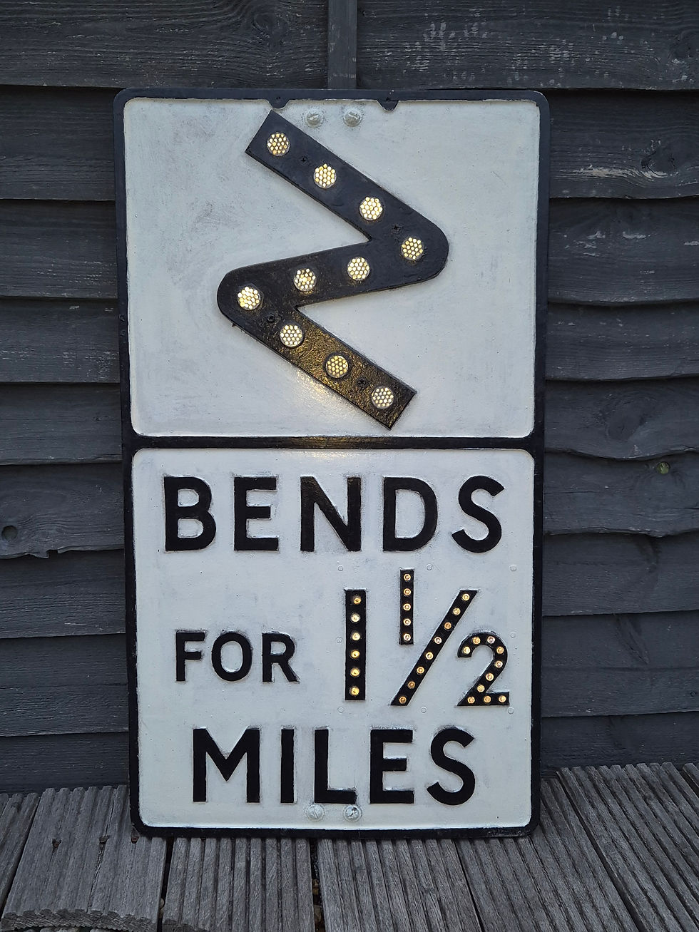 Thumbnail: Pre-Warboys BENDS Road Sign with Glass Reflectors by Royal Label Factory 30x17"