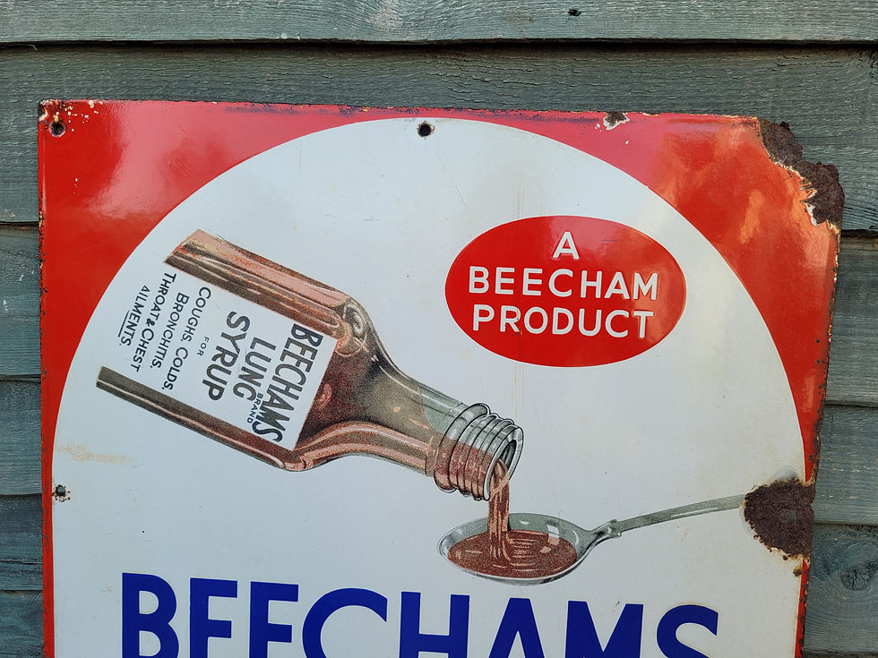 Thumbnail: Original 1930's BEECHAMS LUNG SYRUP Enamel Sign Advertising Sign 30 x 20"