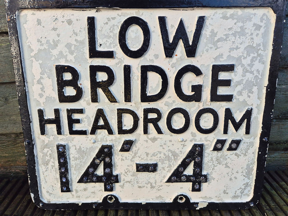 Thumbnail: Pre-Warboys LOW BRIDGE ROAD SIGN with glass reflectors 27.5" x 14"