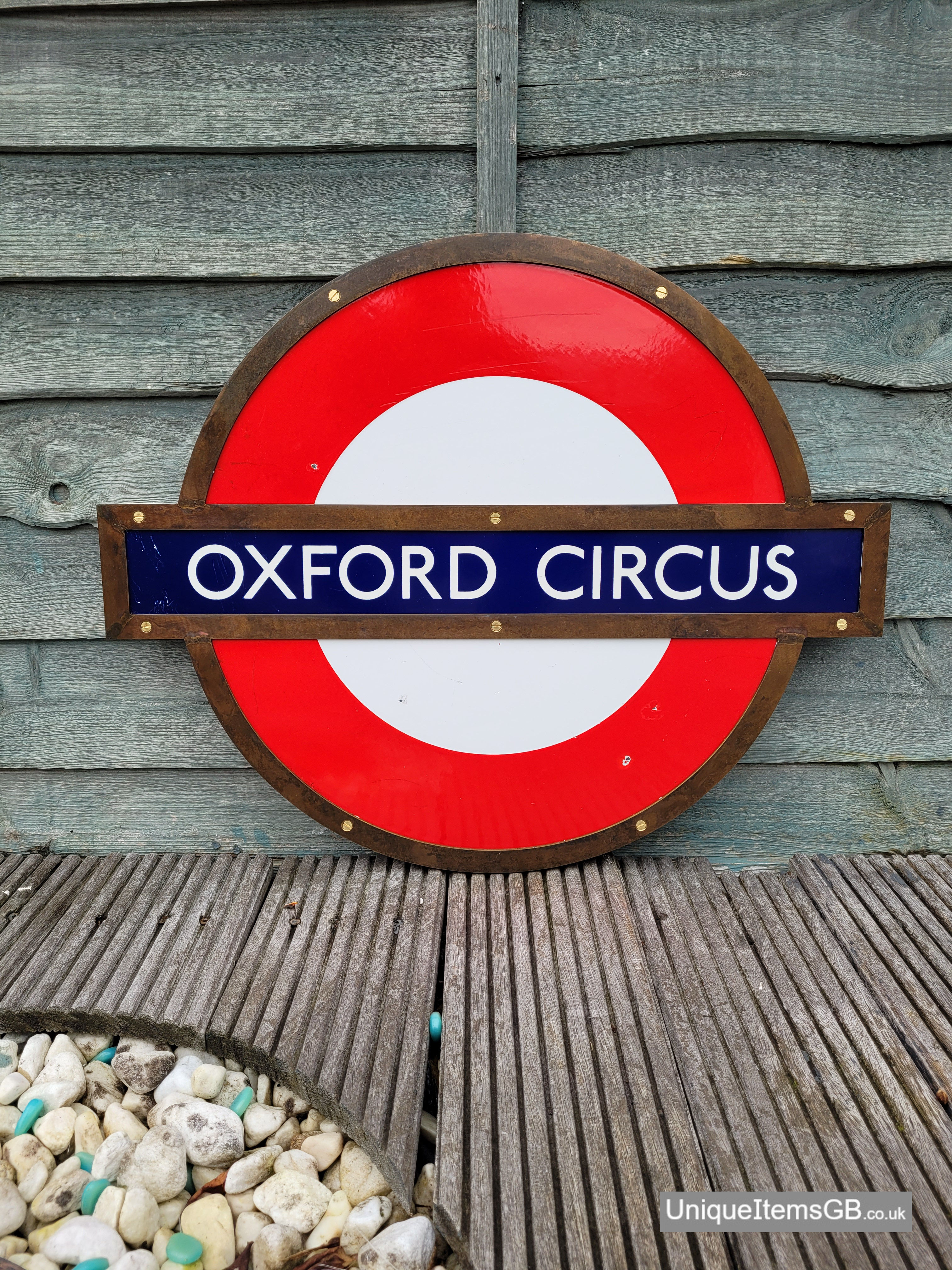 London Underground OXFORD CIRCUS 24" Roundel Enamel Sign with Bronze Frame