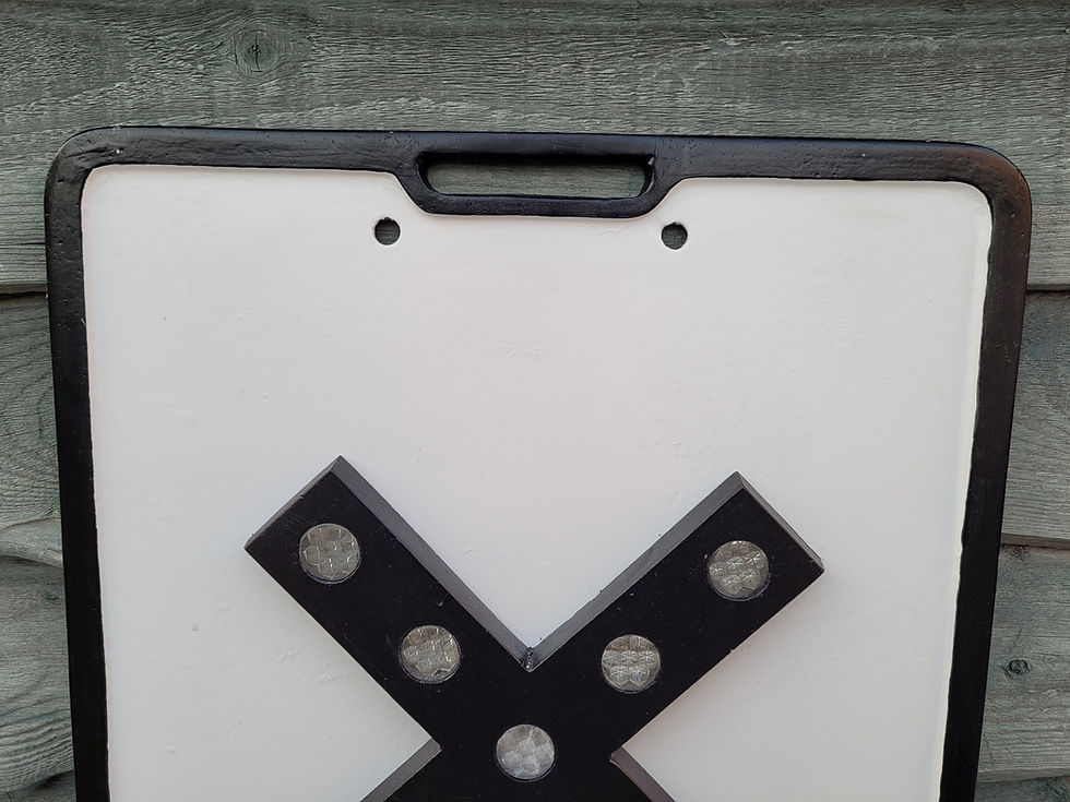 Thumbnail: Pre-Warboys CROSS ROADS ROAD SIGN with glass reflectors by Gowshall 21" x 12"