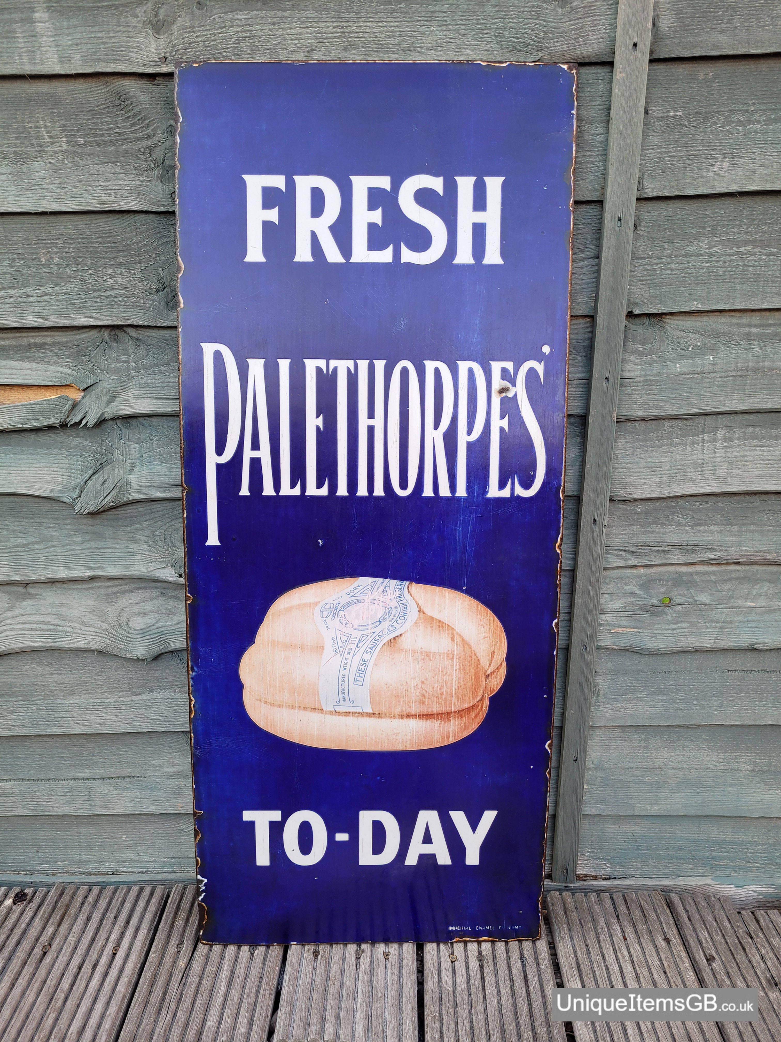 Early FRESH PALETHORPES TO-DAY Enamel Sign 36" x 15"