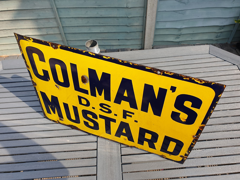 Thumbnail: Early Colmans DSF Mustard Enamel Sign Metal Advertising Porcelain 24"x16"