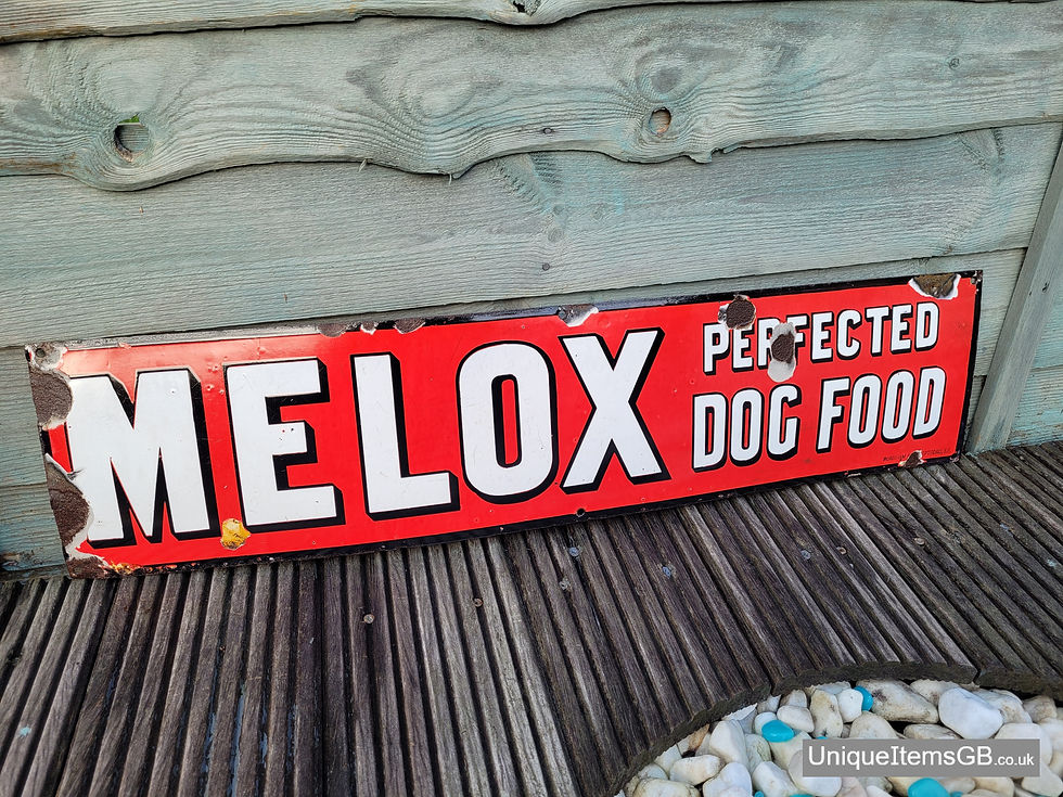Thumbnail: Original MELOX Dog Food Enamel Sign Advertising Porcelain 30" x 7"