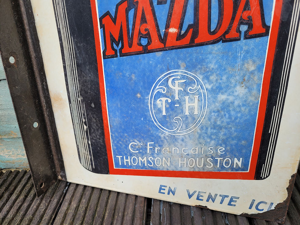 Thumbnail: Genuine Double Sided Flange PILE MAZDA Enamel Sign 17.7" x 14.5"