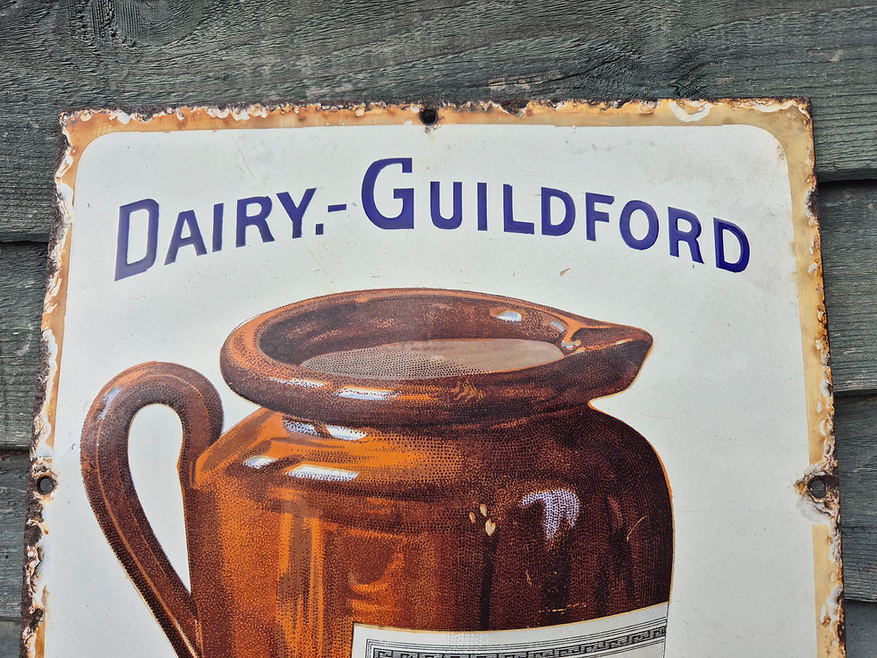 Thumbnail: Early Genuine The West Surrey Central Dairy Guildford Enamel Sign 23.5” x 11”