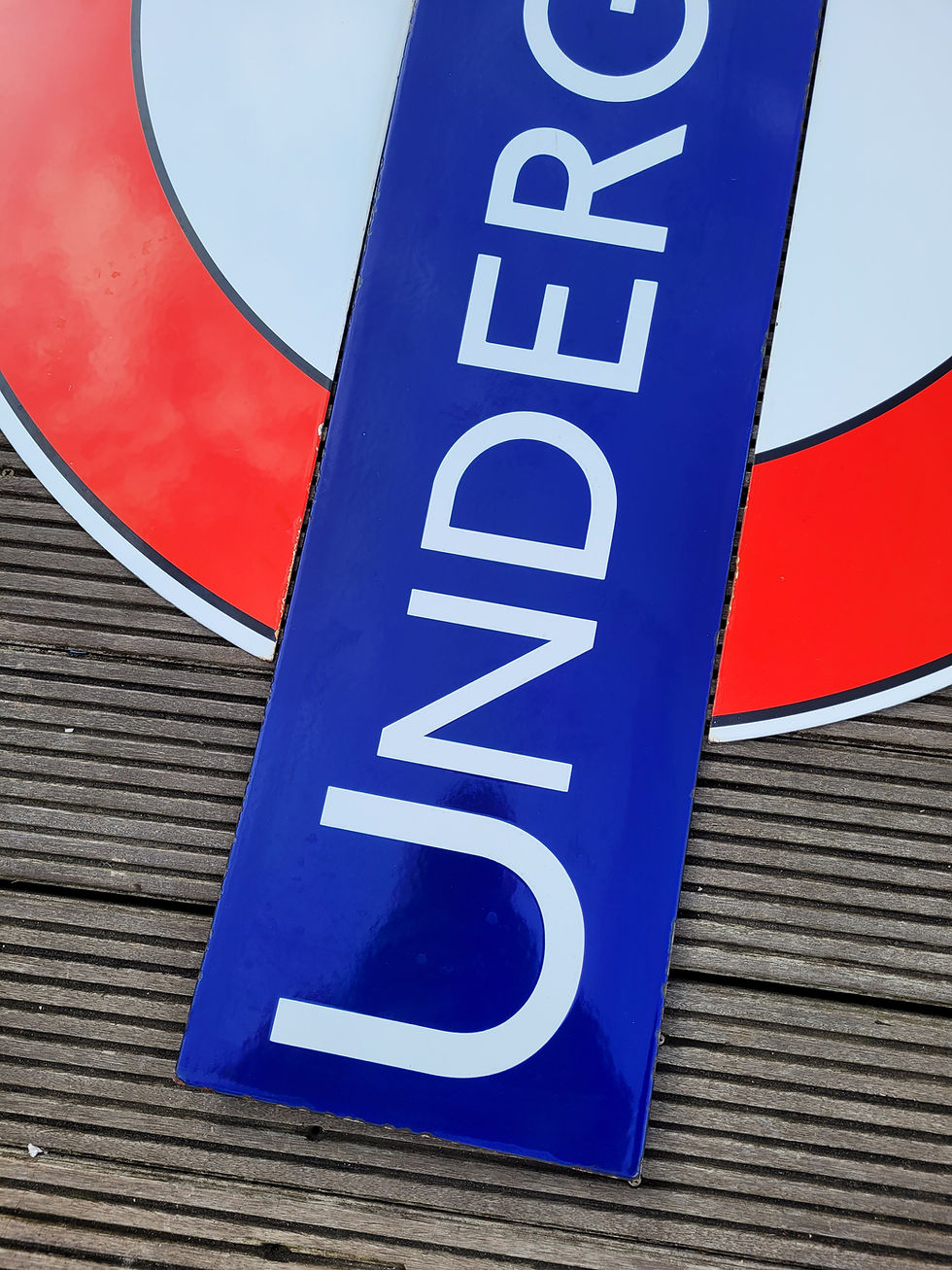Thumbnail: Early London UNDERGROUND 60" Roundel Enamel Sign with BRONZE Frame