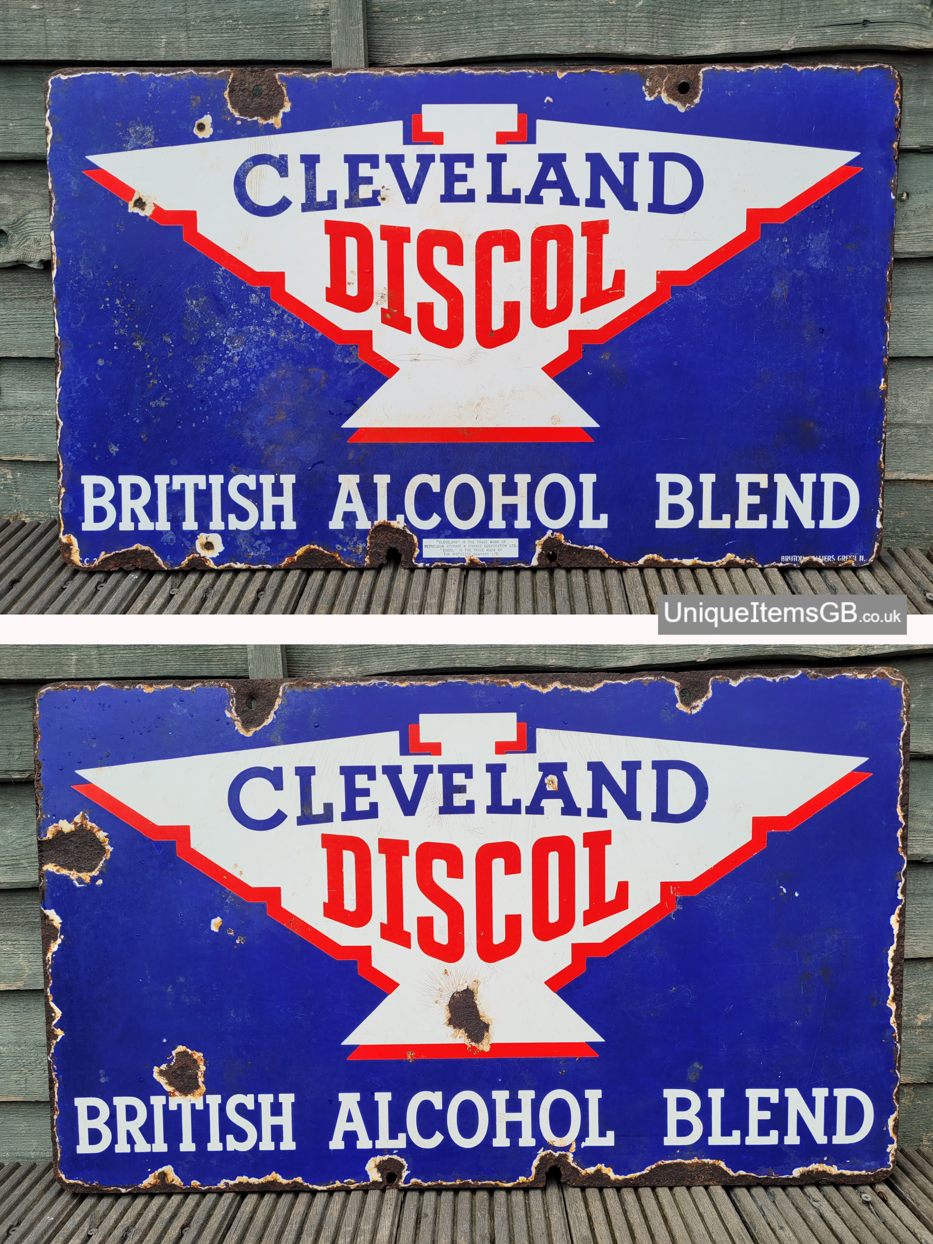 Genuine 1930s Double Sided CLEVELAND DISCOL Enamel Sign 30" x 18"