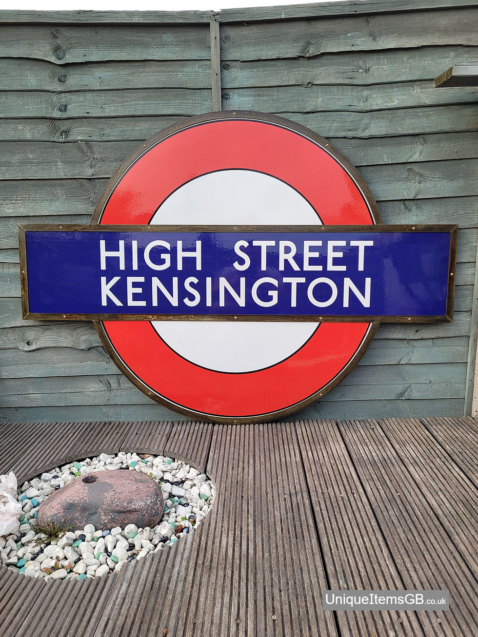 Thumbnail: Early London Underground HIGH STREET KENSINGTON 60" Roundel Enamel Sign framed