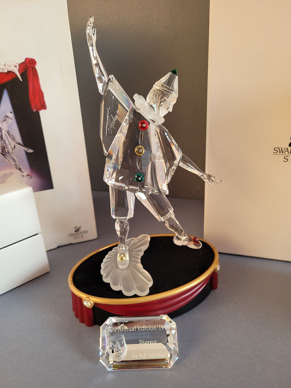 Thumbnail: SWAROVSKI 1999 PIERROT ANNUAL EDITION 230586 MINT IN BOX + STAND + PLAQUE COA