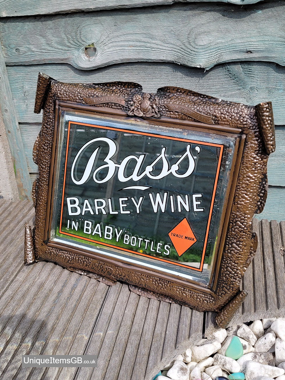 Thumbnail: Genuine Circa 1920 A Bass' Barley Wine Advertising Mirror 13.5" x 12" - Picture
