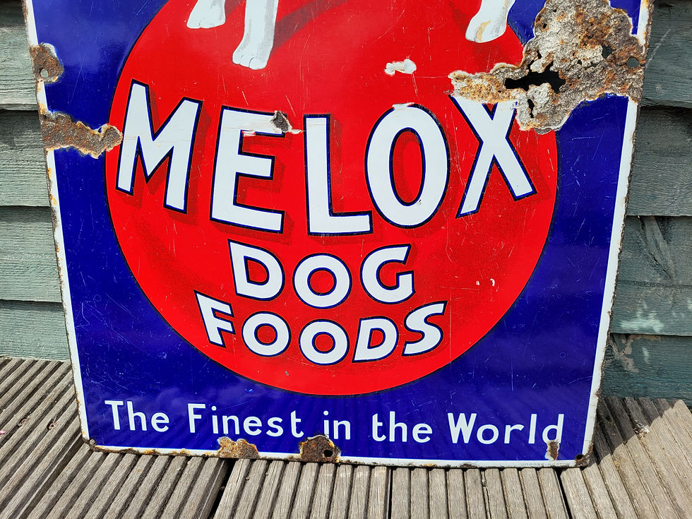 Thumbnail: Early Genuine MELOX Dog Foods Enamel Sign Advertising Porcelain 26 x 18"