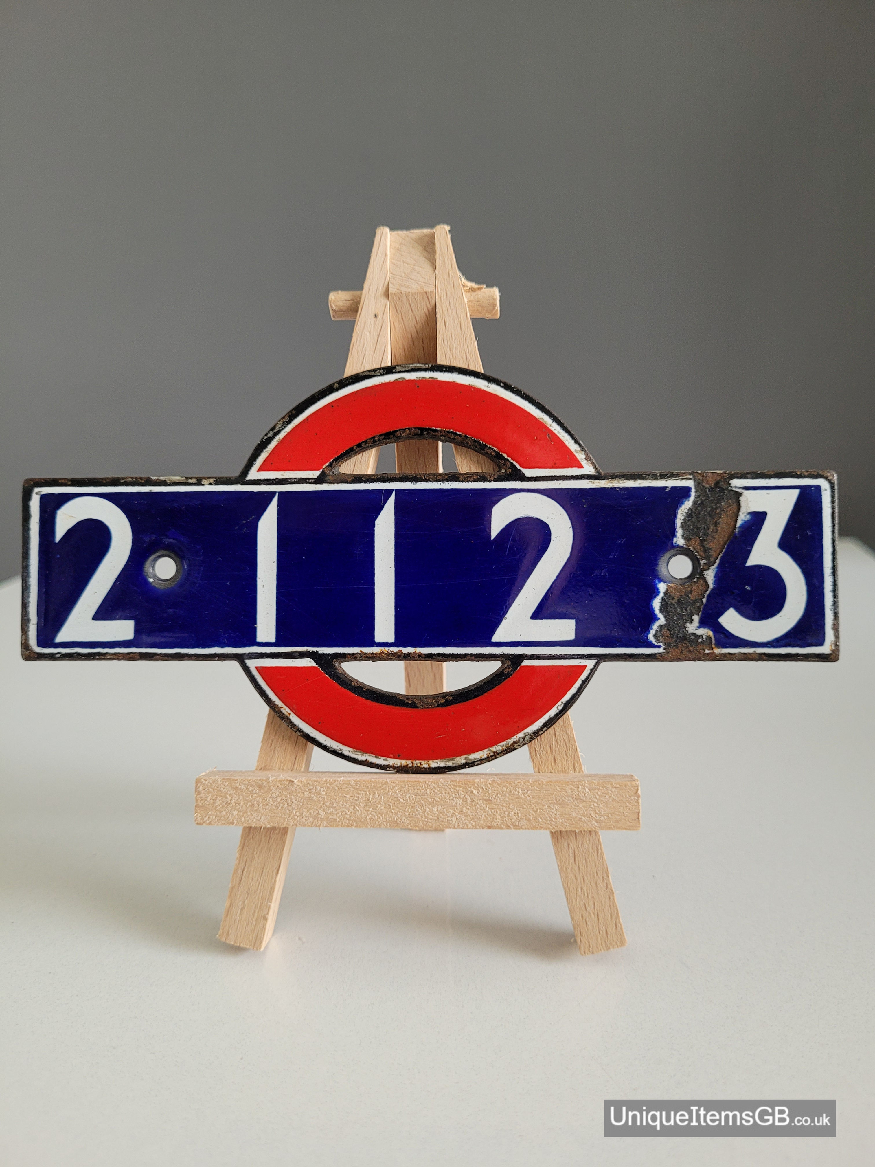Early London Underground 21123 Enamel Stock Number Plate from P-stock motor Car