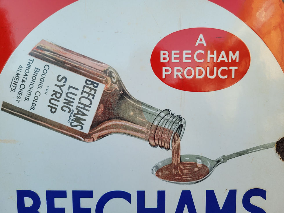 Thumbnail: Original 1930's BEECHAMS LUNG SYRUP Enamel Sign Advertising Sign 30 x 20"