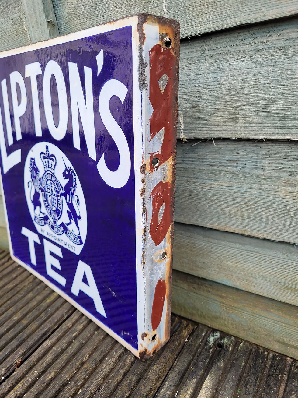 Thumbnail: Early Liptons Tea Double Sided Flange Enamel Sign 12" x 12"