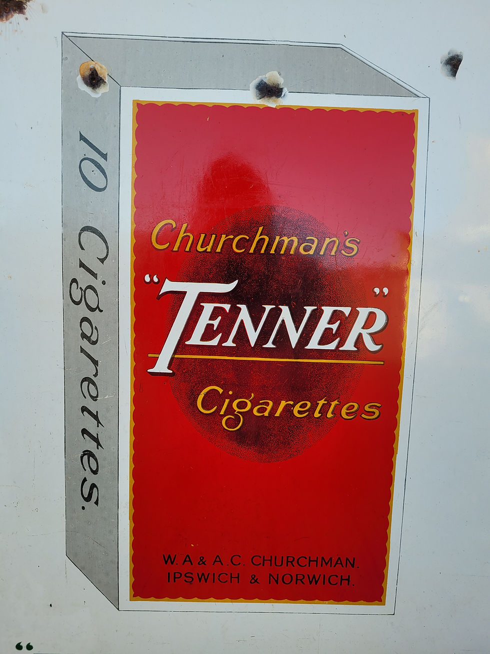 Thumbnail: Genuine Churchman's Tenner Cigarettes Enamel Sign Advertising Sign 30" x 18"