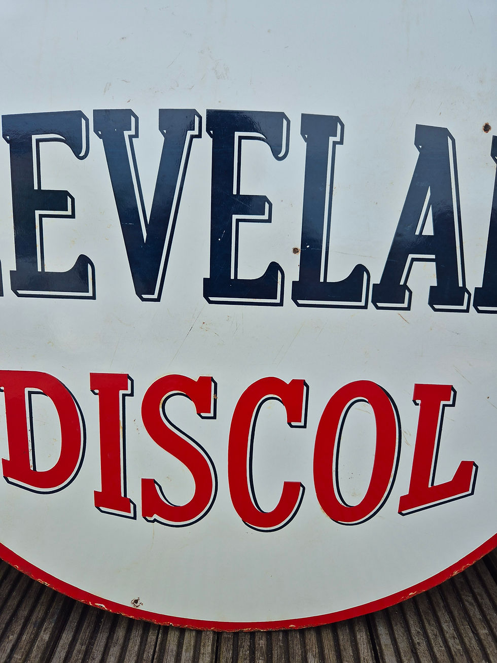 Thumbnail: Genuine 1940s Double Sided CLEVELAND DISCOL Enamel Sign 30" x 24"