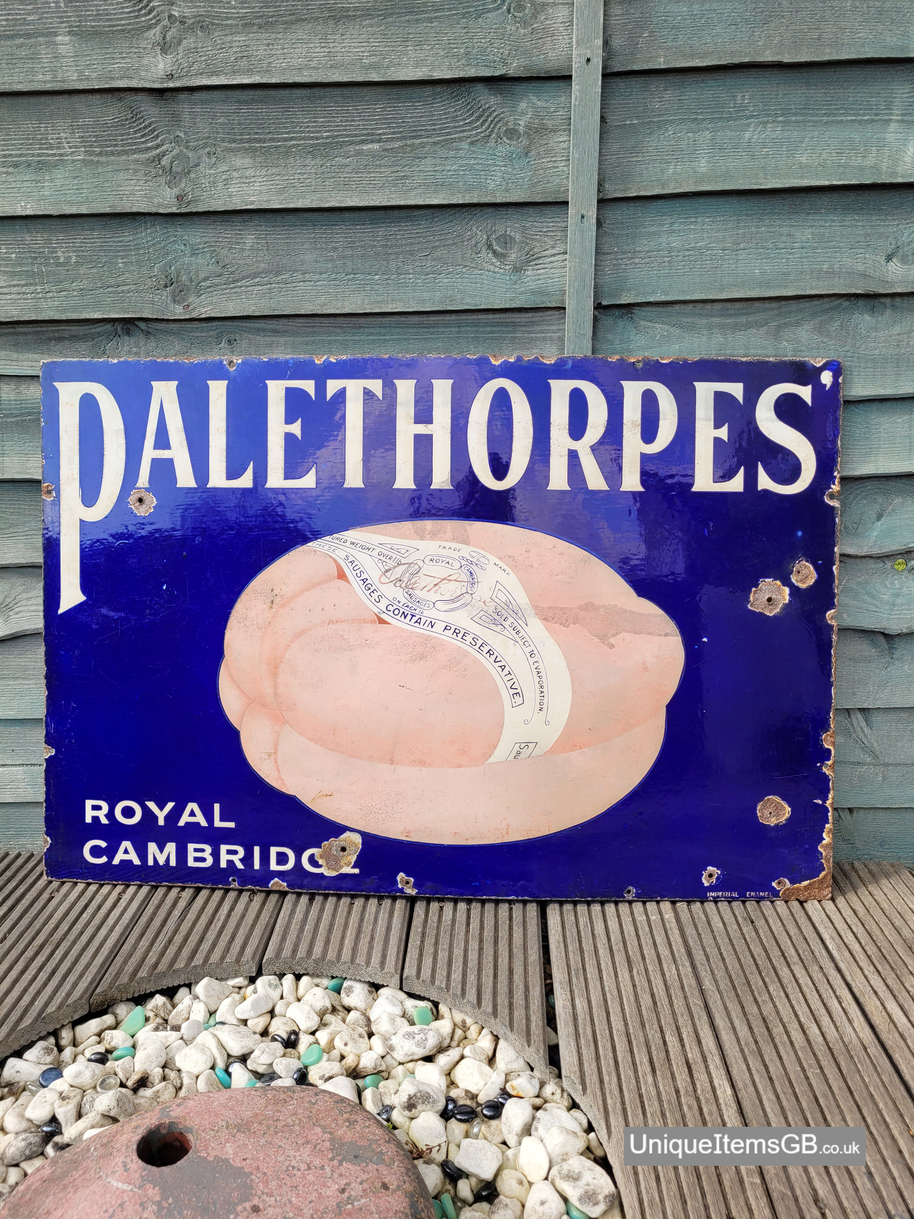 Original 1920's PALETHORPES ROYAL CAMBRIDGE Enamel Sign LARGE 36" x 24"
