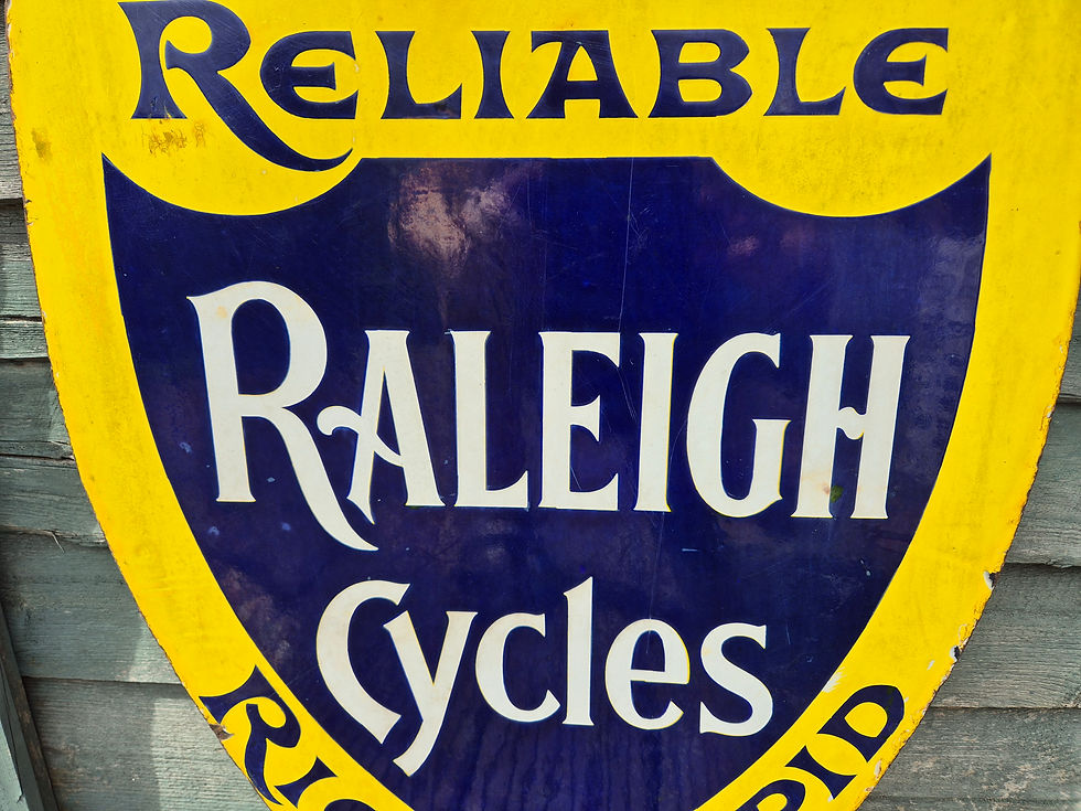 Thumbnail: Early Genuine Double Sided RALEIGH CYCLES Enamel Sign Shield 23" x 18"