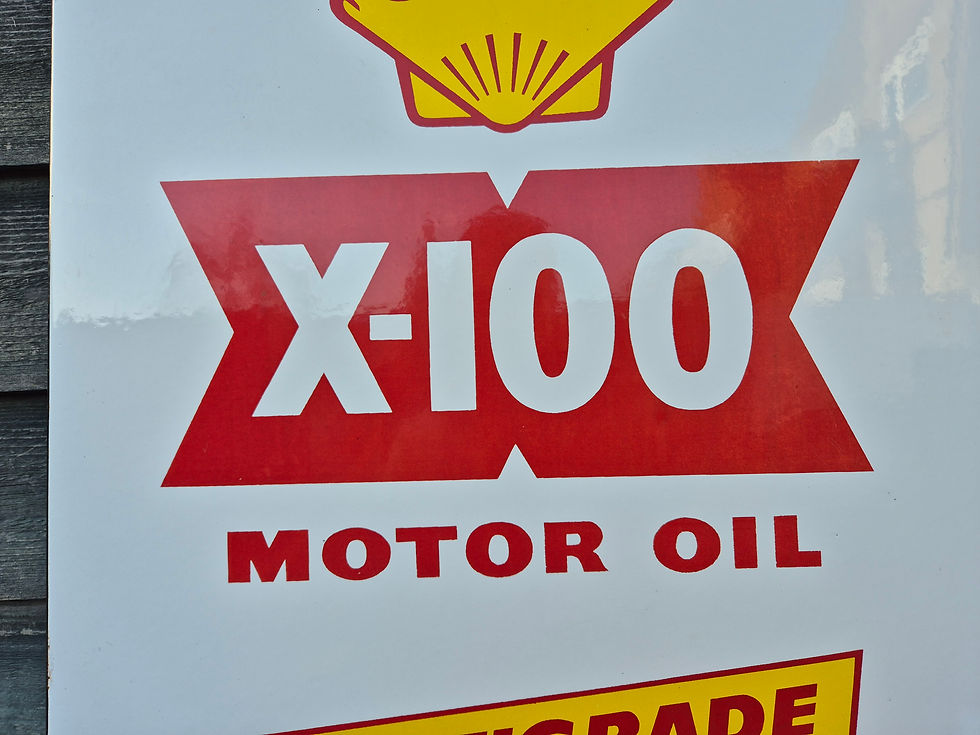 Thumbnail: 1950s SHELL X-100 MOTOR OIL single sided porcelain sign 22.5” x 18.5”