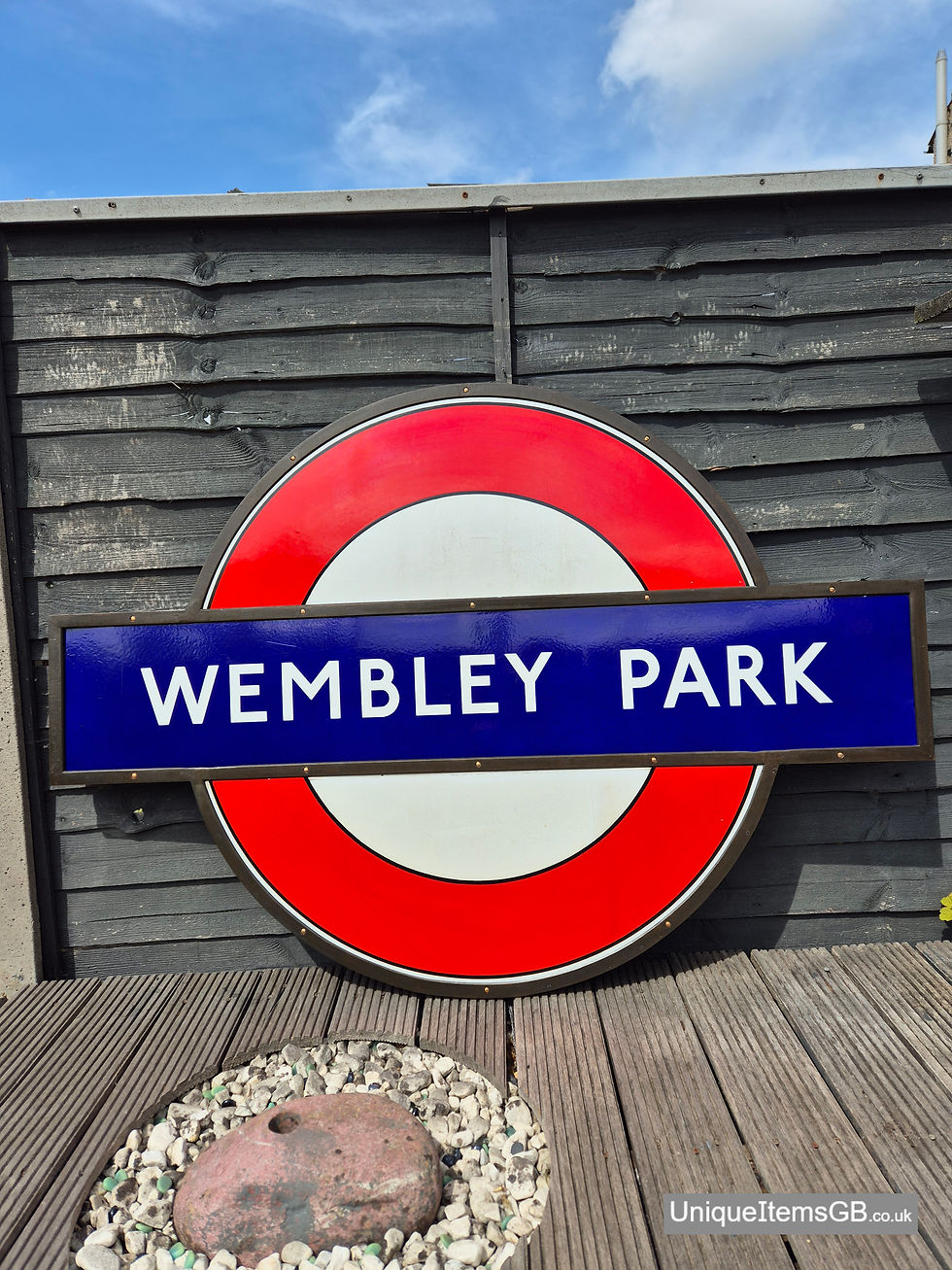 Thumbnail: 1940s London Underground WEMBLEY PARK 60" Roundel Enamel Sign Framed