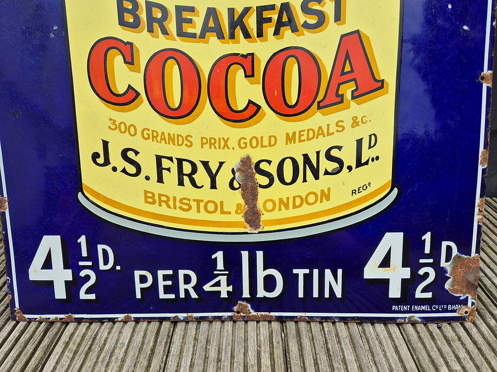 Thumbnail: Genuine 1900's FRY'S COCOA enamel sign 36" x 24"