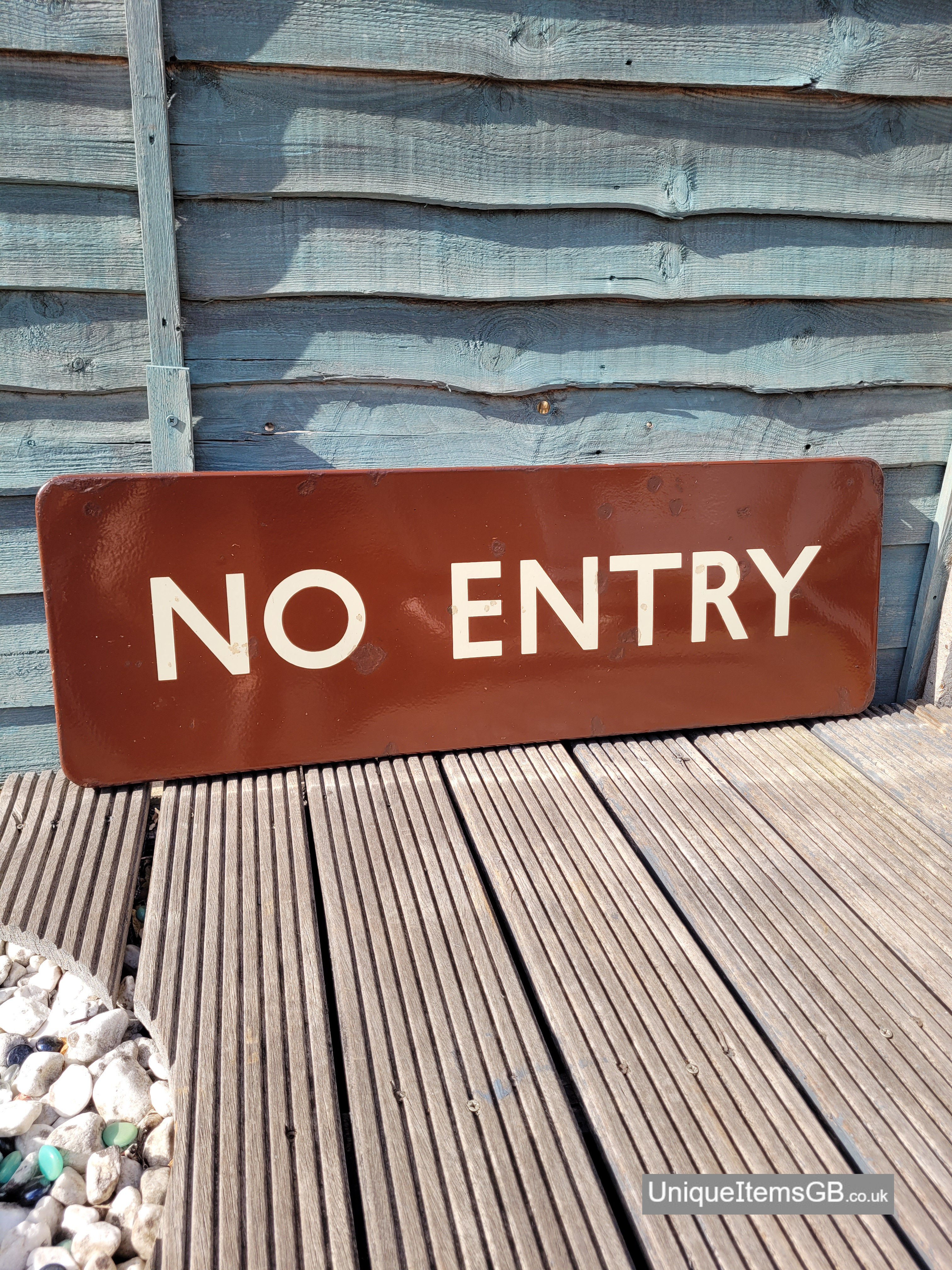 Early British Railway NO ENTRY Enamel Sign 36" x 12"