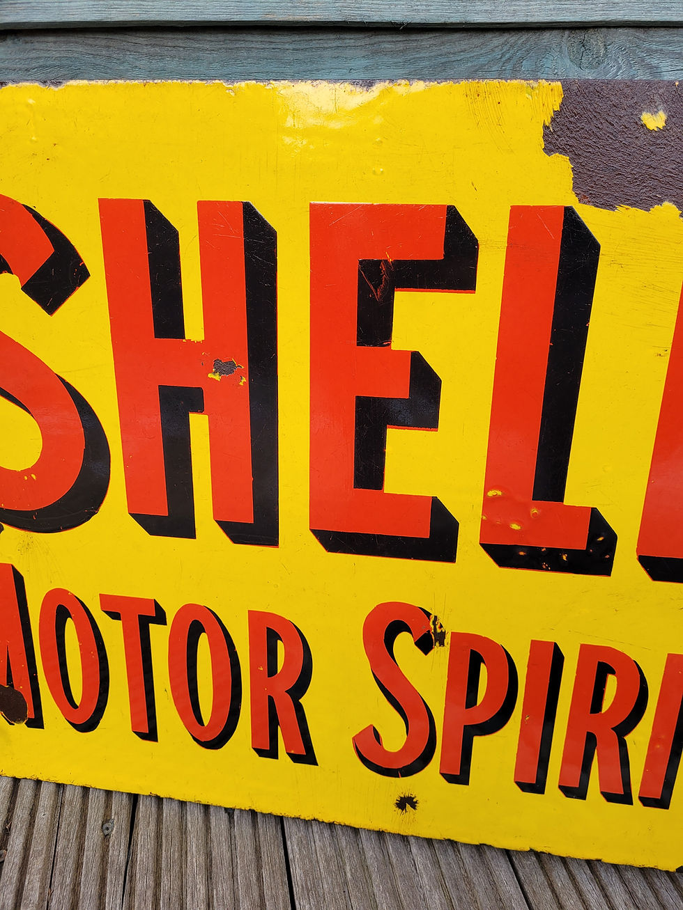 Thumbnail: Original Plaque Emaillee Flange Double Sided Shell Enamel Sign 21" x 18"
