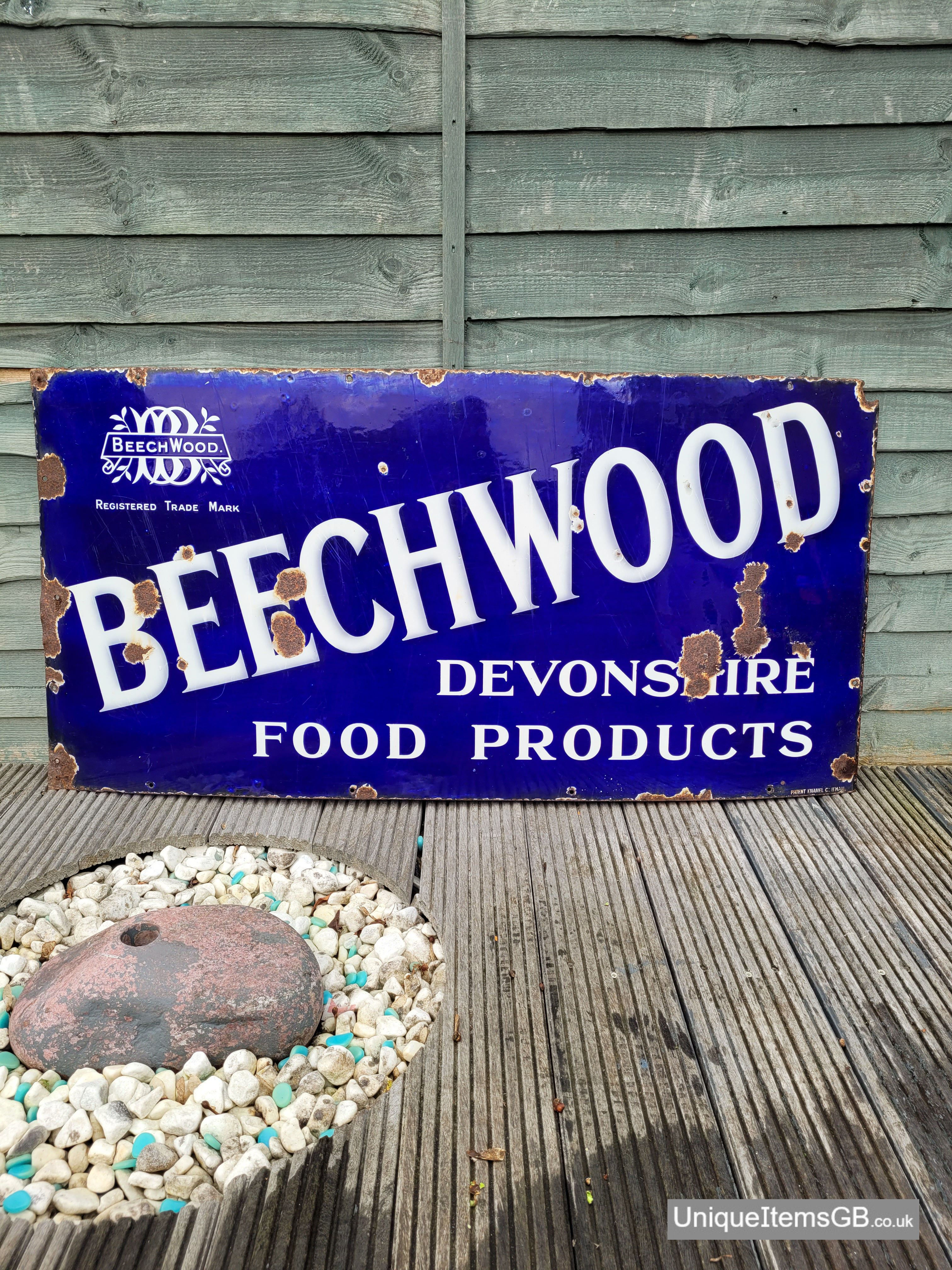 Early Original Beechwood Devonshire Food Products Enamel Sign LARGE 48" x 24"