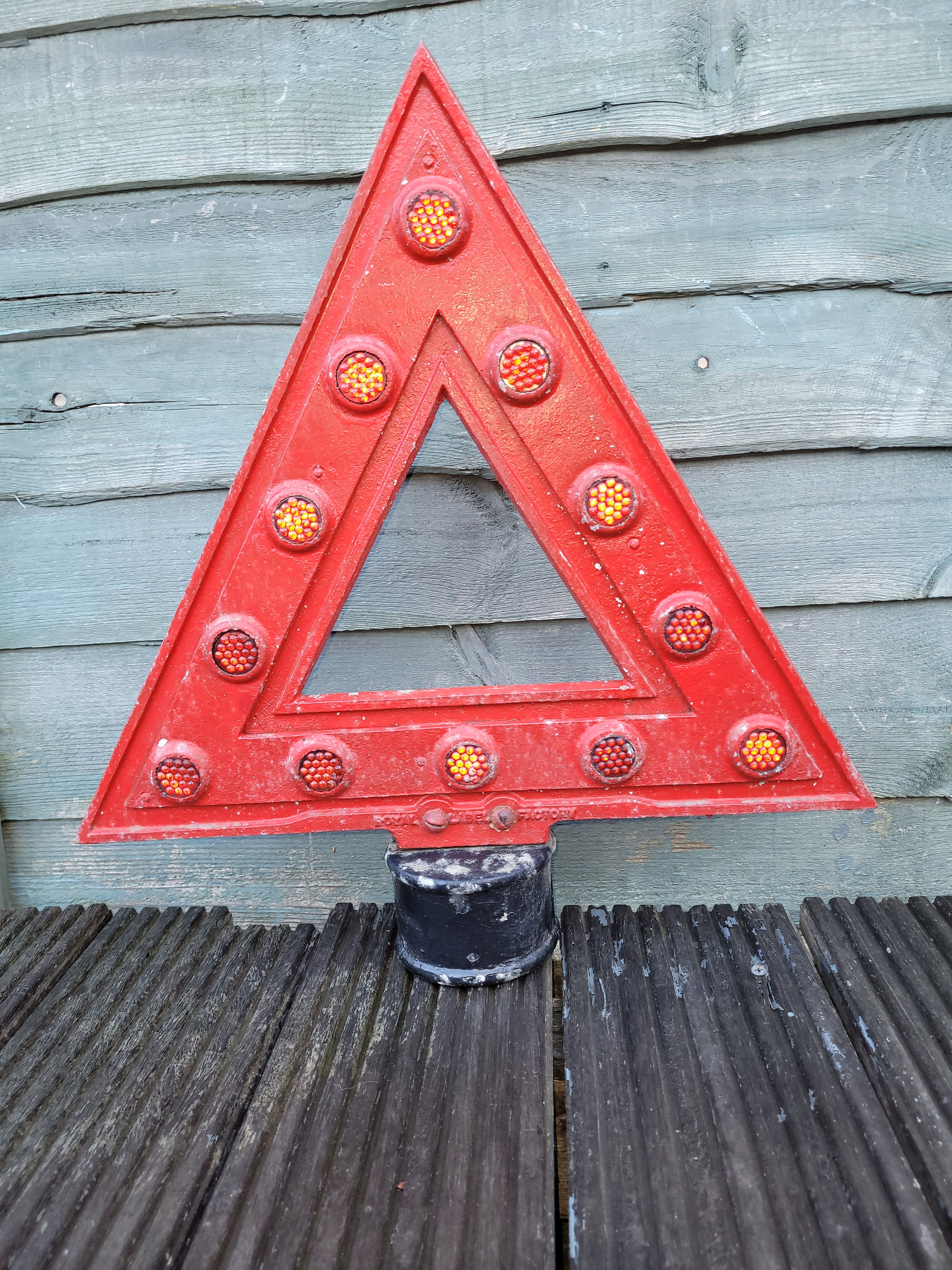 PreWarboys Warning Triangle ROAD SIGN with glass reflectors Royal Label Factory