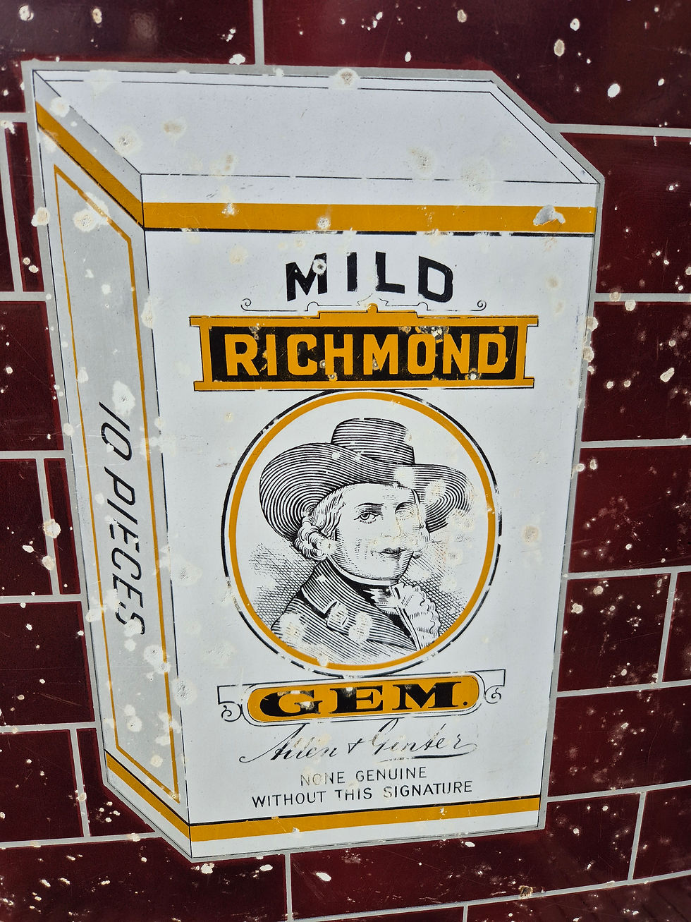 Thumbnail: Original Early RICHMOND GEM CIGARETTES Enamel Sign Advertising LARGE 60" x 18"