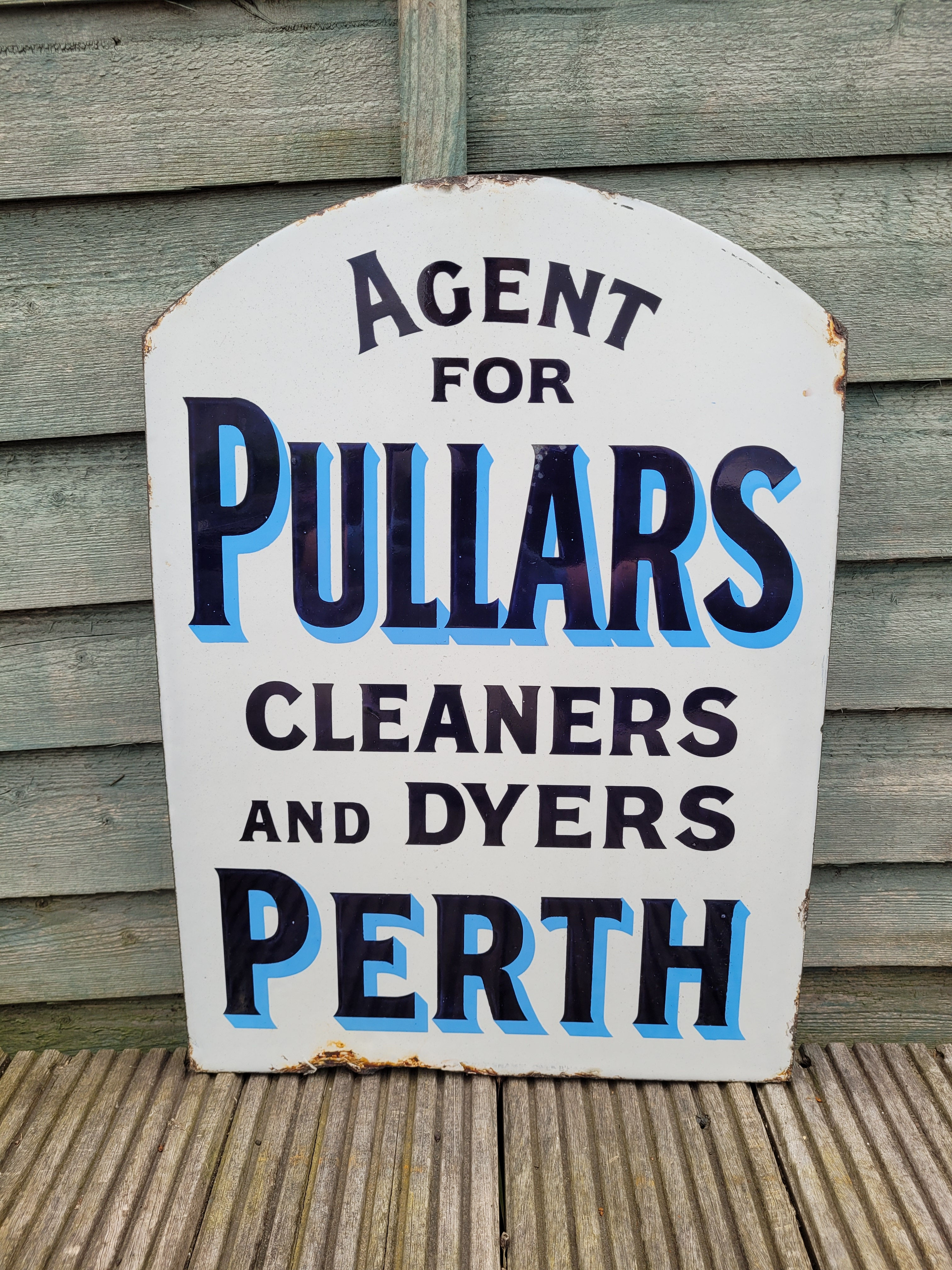 Early Genuine Agent For Pullars Cleaners And Dyers Perth Enamel Sign 19" x 13.5"