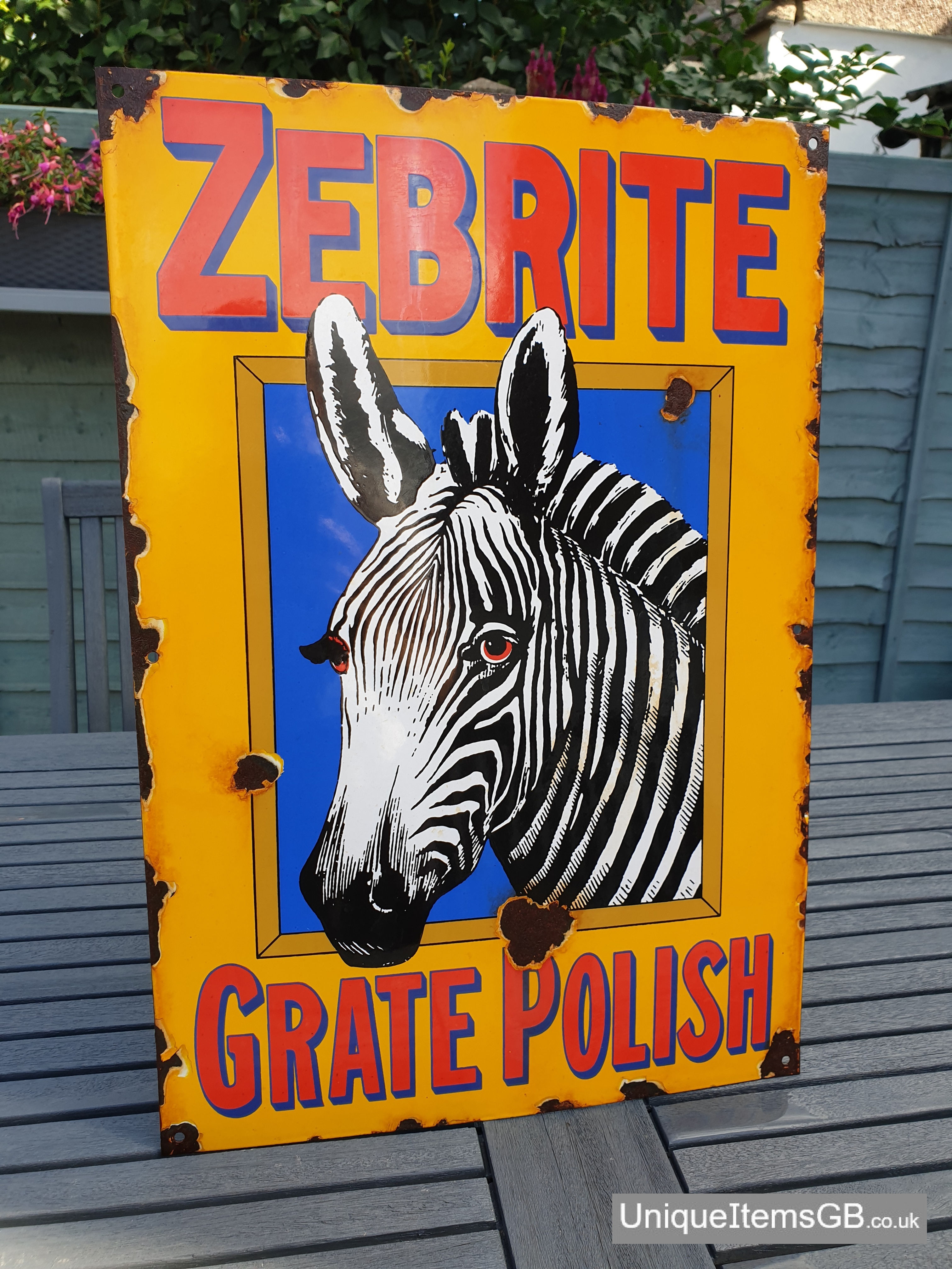 ZEBRITE GRATE POLISH Enamel Sign Advertising Porcelain 52cm x 35.5cm