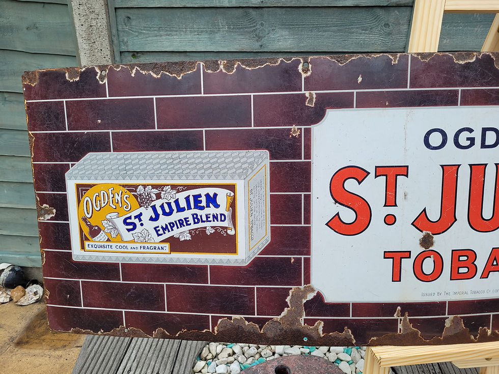 Thumbnail: Original Early OGDENS St JULIEN TOBACCO Enamel Sign Advertising LARGE 60" x 18"
