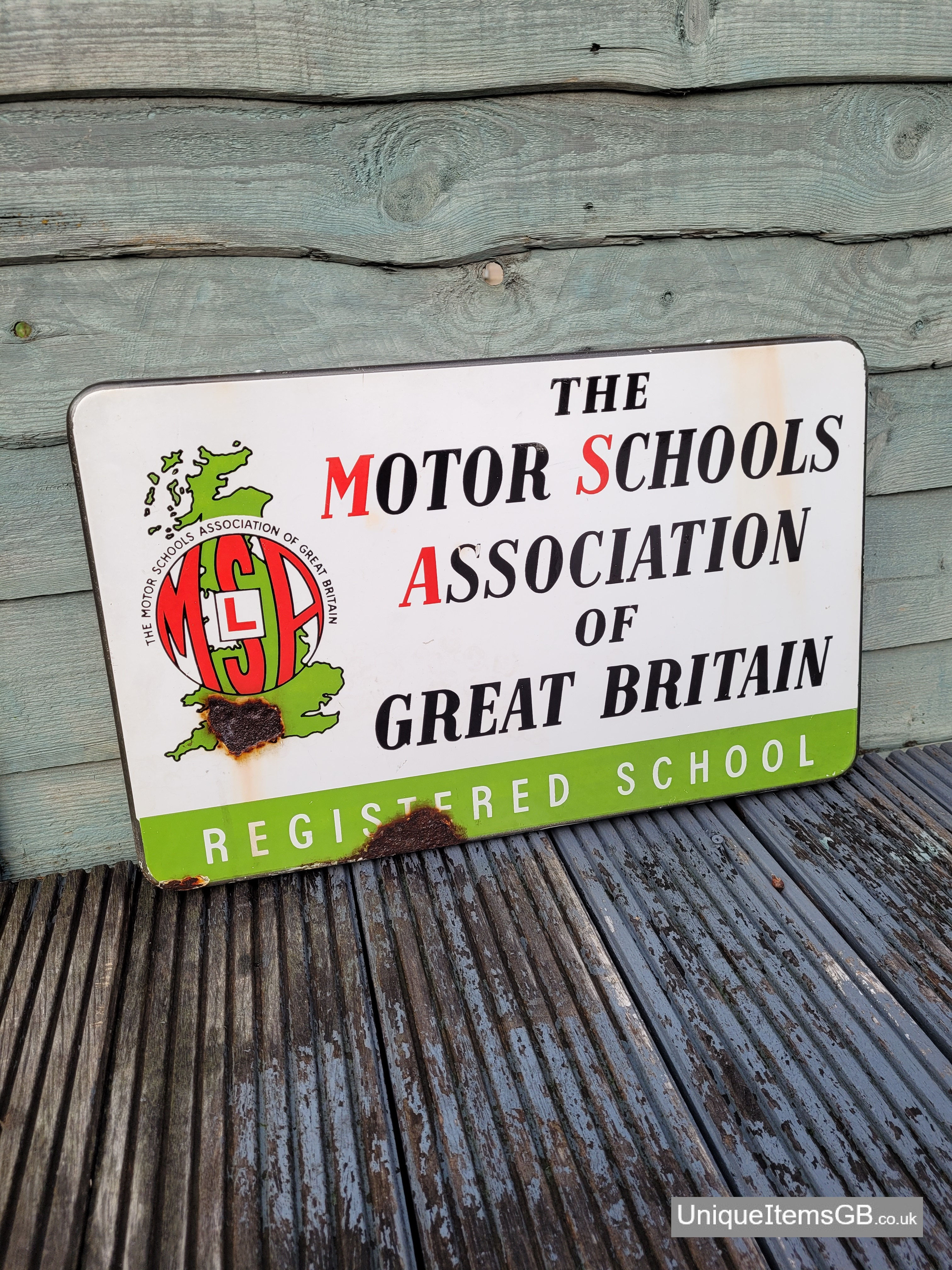 Original The Motor Schools Association Enamel Sign 21" x 13"