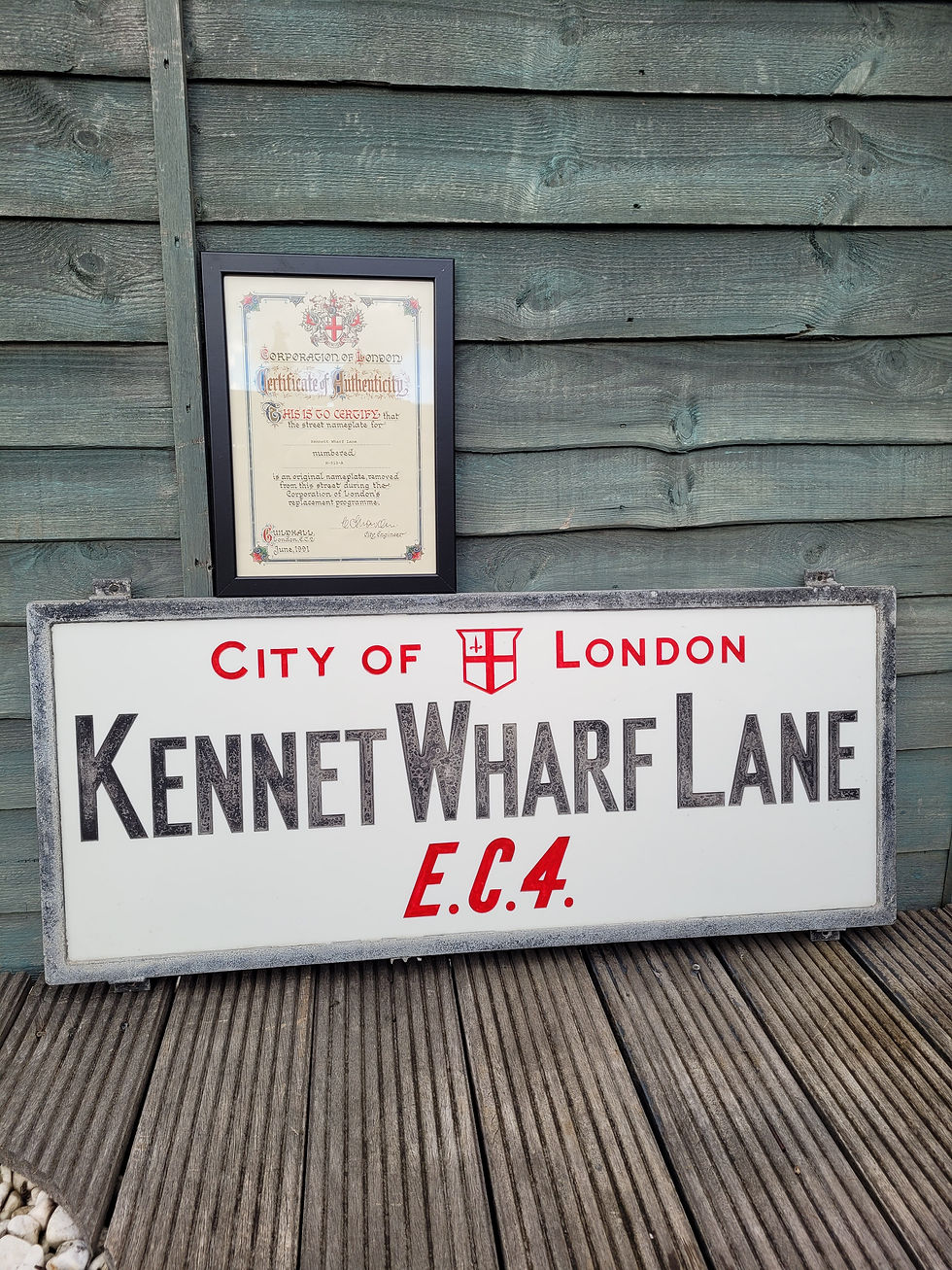 Thumbnail: Genuine 1910s City of London KENNET WHARF LANE E.C.4. Opal Glass Street Sign+COA