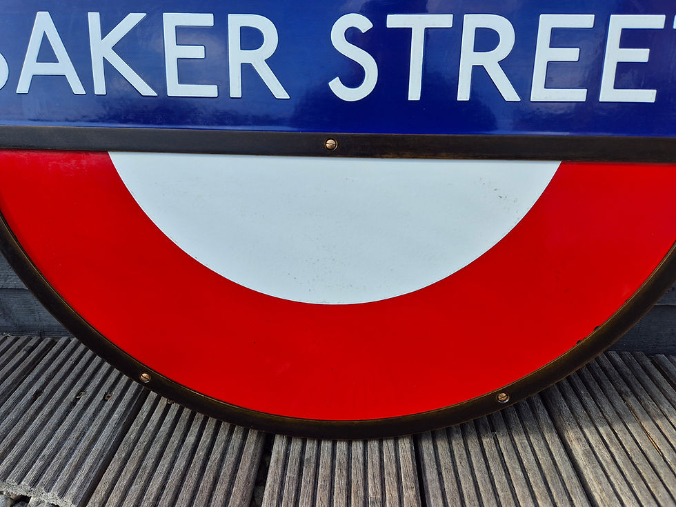 Thumbnail: Early London Underground BAKER STREET 33" Roundel Enamel Sign Brass Bron