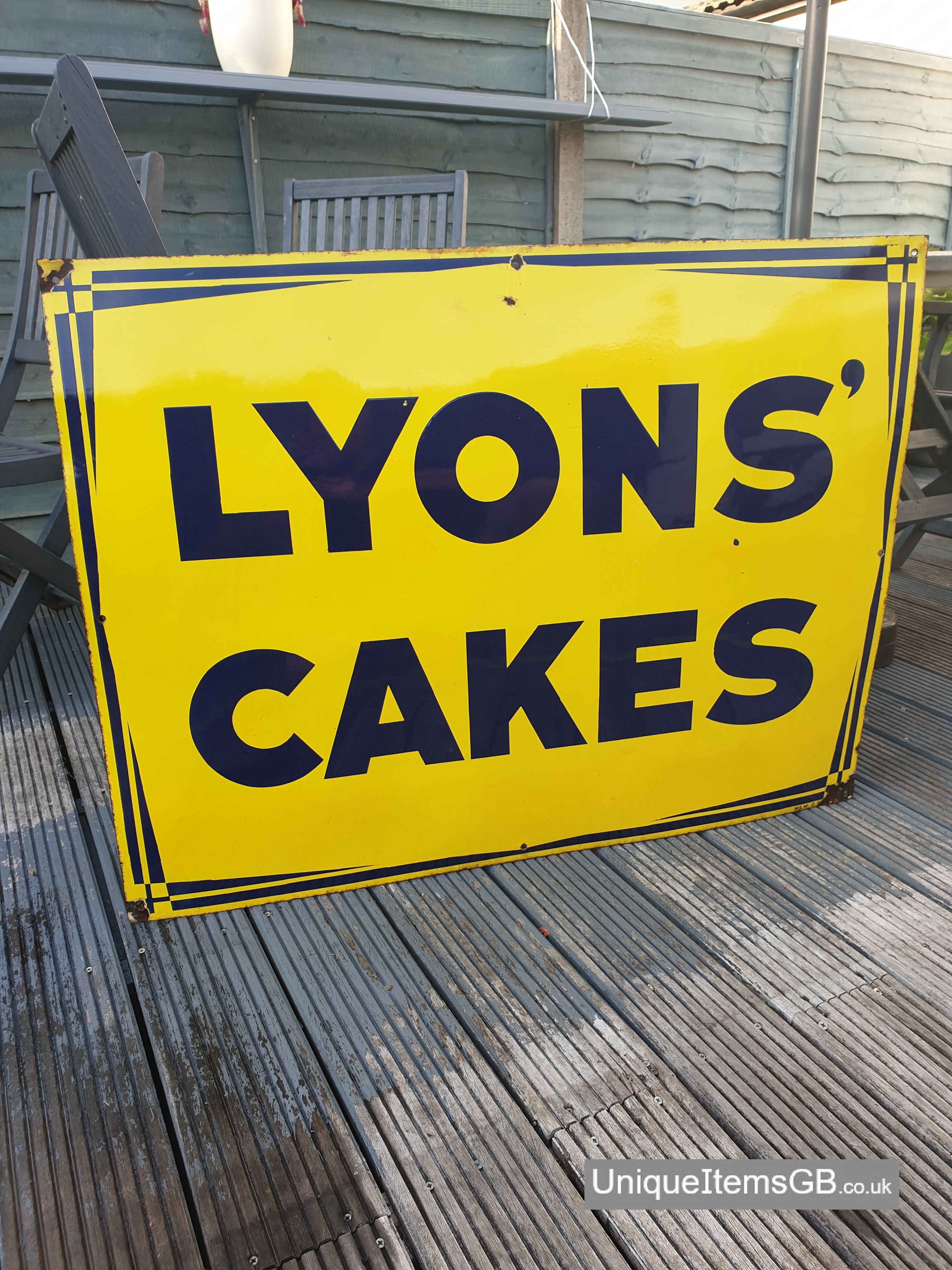 Early Genuine Lyons Cake Enamel Sign Large 39 x 29.5"